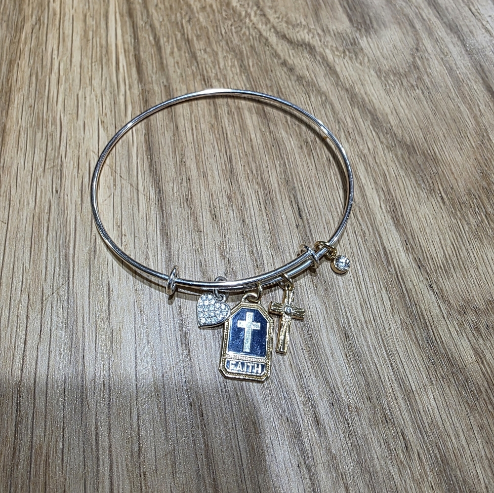 Silver and Gold Faith Charm Bracelet